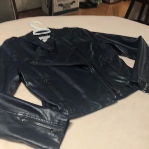 Navy Faux Leather jacket by Lili Sidonio